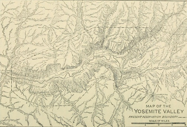 KARTE DES YOSEMITE VALLEY MIT DEN AKTUELLEN GRENZEN DES RESERVATIONS